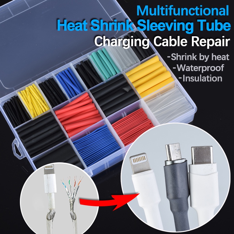 580Pcs Heat Shrink Sleeving Tube Assortment Kit Electrical Connection Electrical Wire Wrap Cable Waterproof Shrinkage 2:1
