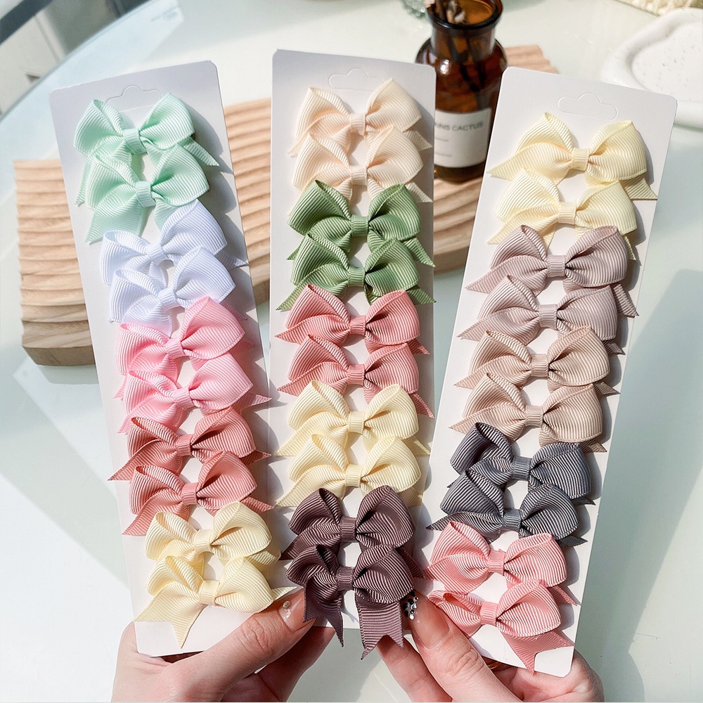 10Pcs/Set Colorful Ribbon Bowknot Hair Clips for Baby Girls Handmade Bows Hairpin Barrettes Headwear Kids Hair Accessories Gift