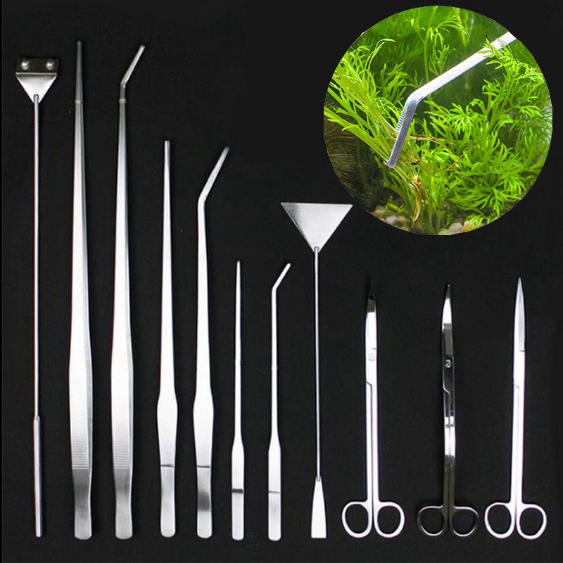 Stainless Steel Aquarium Water Plant Tool Tweezers Scissors Spatula Fish Plant Tank Aquarium Cleaning Accessories