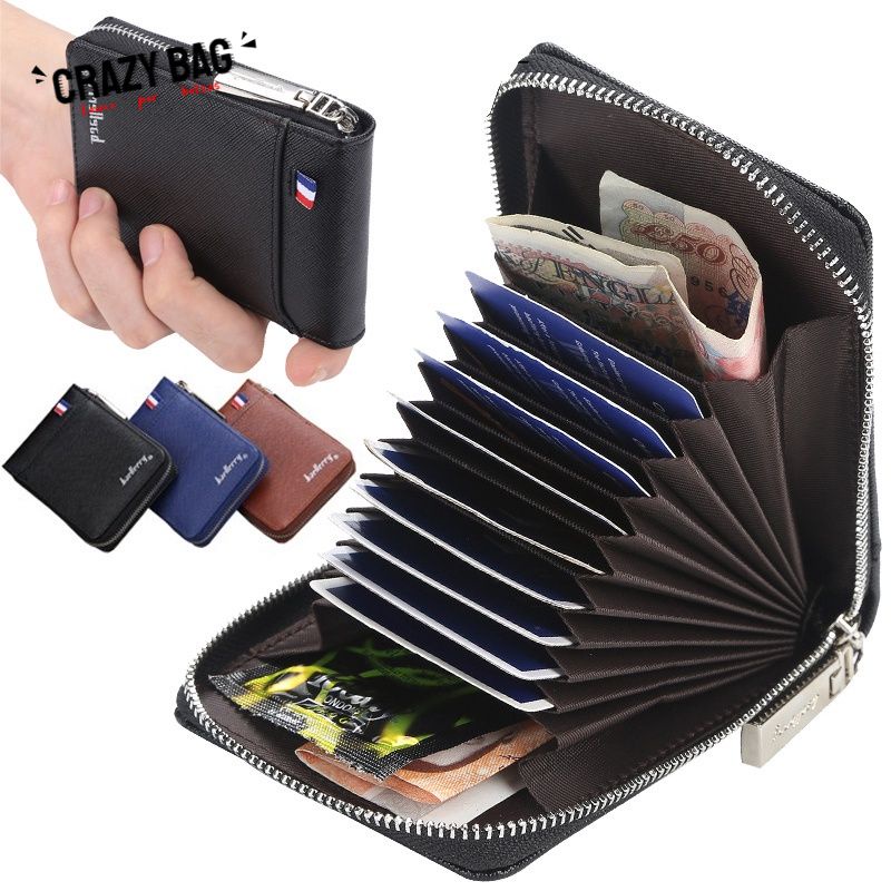 【Crazy Bag】New Fashion Leather Men Card Case Wallet Organ Multifunctional Wallet Zipper Small Wallet Coin Purse