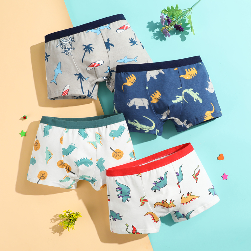 4 Pcs/Set Kids Boy Underwear Soft Cotton Baby Panties Printed Design Teenage Boy Boxer
