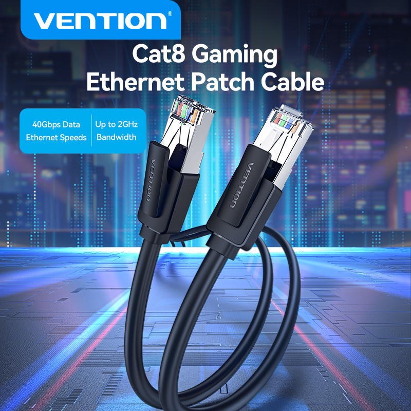 Vention Cat8 SFTP Gaming Ethernet Patch Cable 40Gbps 2000MHz Super Speed RJ45 Cat8 Network Cable Gold Plated Connector for Router Modem PC Laptop TV PS3 PS4 XBox CAT 8 Lan Cable RJ