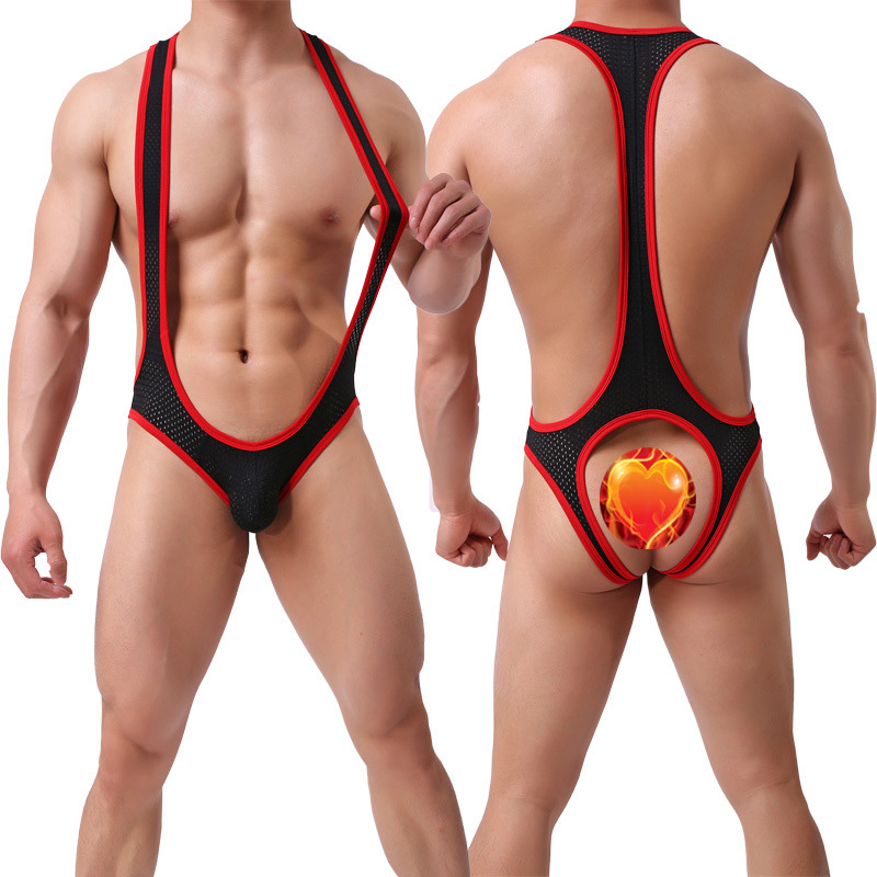 Men Jockstrap Leotard Elastic Mesh Underwear Jumpsuits Wrestling Singlet Bodysuit