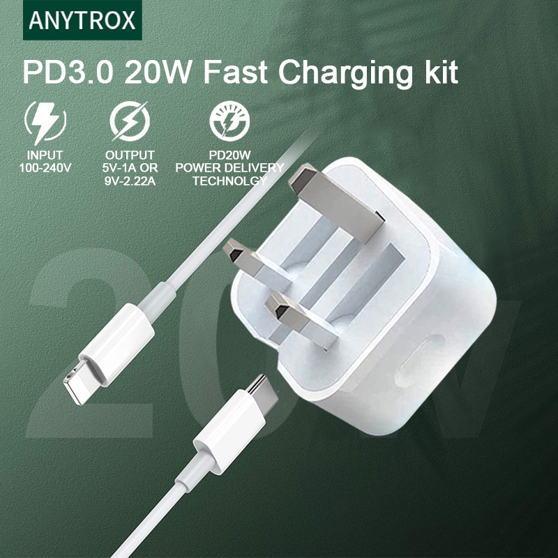 Anytrox Phone Fast Charger Cable, 20W PD Power Adapter, Phone 15/14/13/12/11Pro Max/Pad