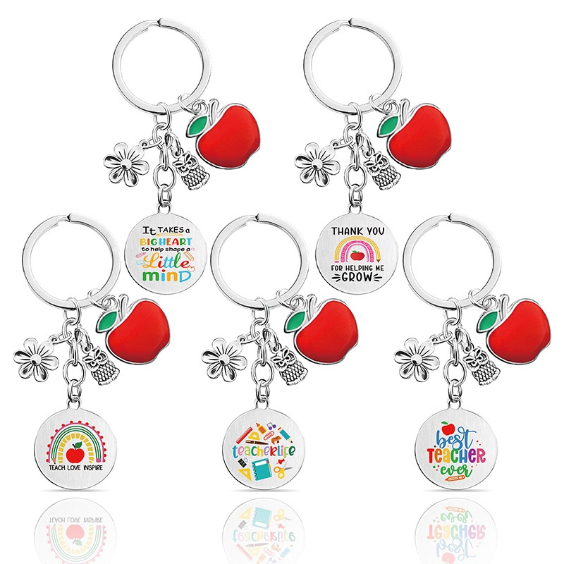【19 Styles】?‍?Hot Teachers Day Gift Key Chain Apple Key Ring Thanksgiving Teacher's Day Teacher Gift Love Metal Key Chain Handmade DIY Jewelry