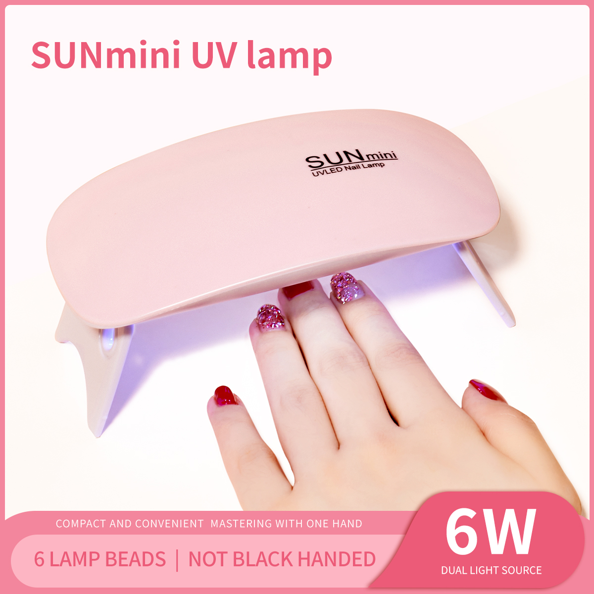1pc 6W Pink Mini Mouse Nail Lamp Nail Dryer Machine UV/LED Lamp Portable Micro USB Charging Cable Home Use Drying Lamp For Gel