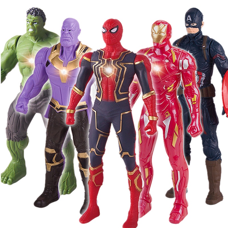 LED light Avengers Figures PVC Super Hero Ironman Spider-Man Hulk Model Dolls Glowing Toys For Boy Kids Birthday Gift